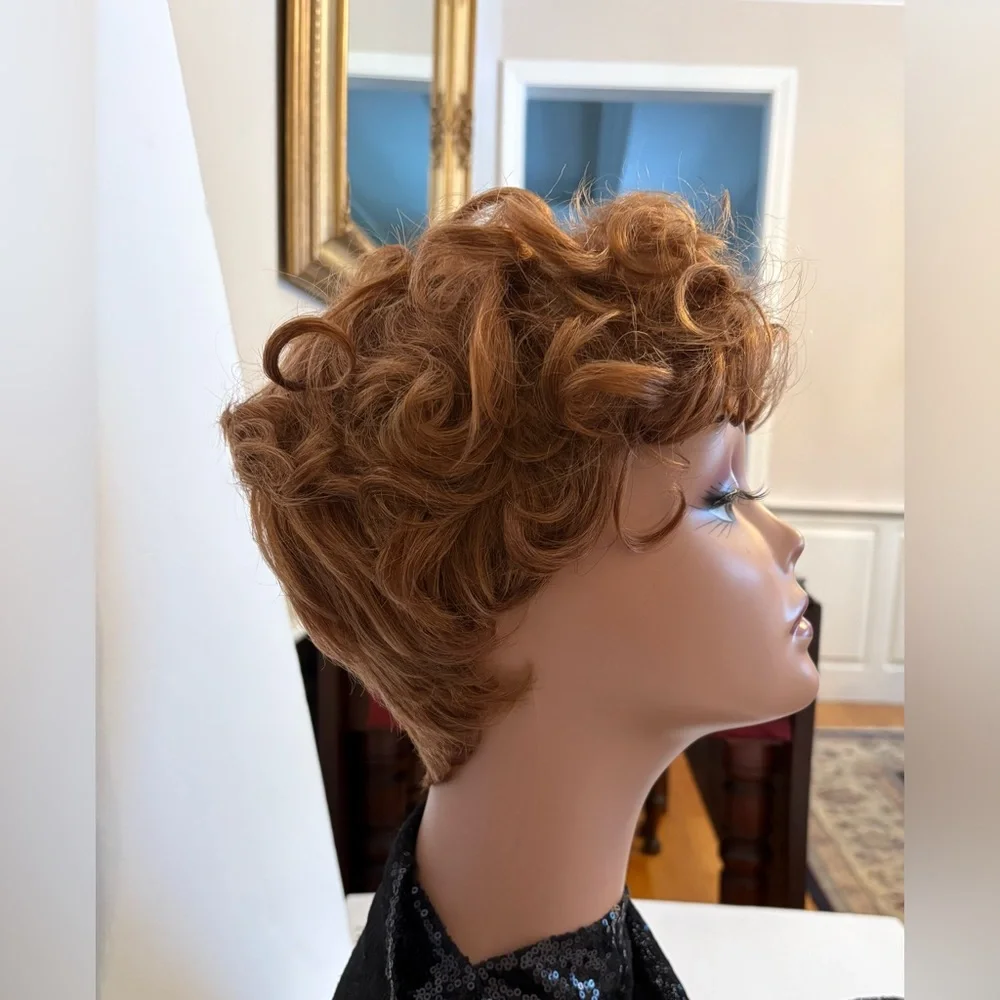 NWT VTG Style 1920s Short Flapper Bob Wig Auburn Curly Fringe Realistic OS - Picture 4 of 13